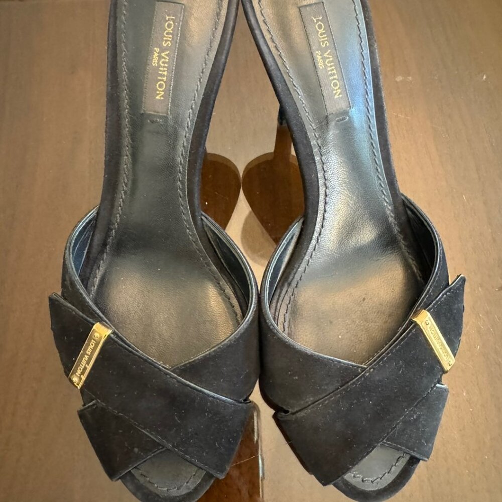 Louis Vuitton Black Suede Cross Strap Slides Sandals Size 35 1/2 - Picture 4 of 15